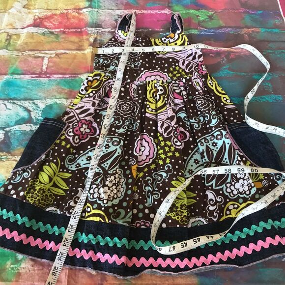 Cleo & Dot Girls Dress Size 5 Big Flowers Ruffle Pockets Boutique Brown Blue - Picture 4 of 6